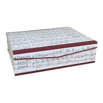 Music box and notebook box from Papeterie Schreibweise with burgundy linen and music paper